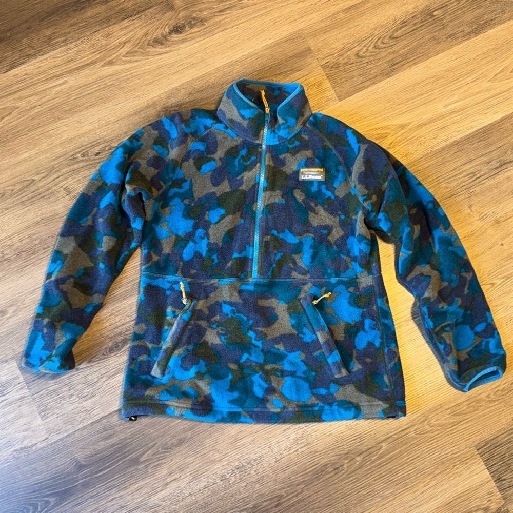 L.L. Bean blue mountain classic camo fleece quarter zip sweater size medium reg